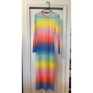 Long rainbow mesh dress